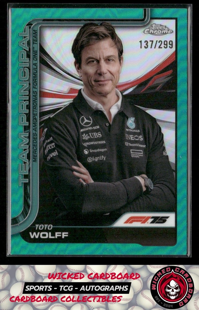 Toto Wolff 2025 Topps Chrome Formula 1 Teal #195 /299 Mercedes-AMG Petronas