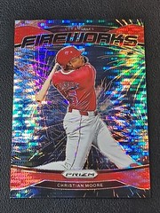 2025 Panini Prizm – Christian Moore #3 Fireworks – Red Pulsar Prizm /399 (RC)