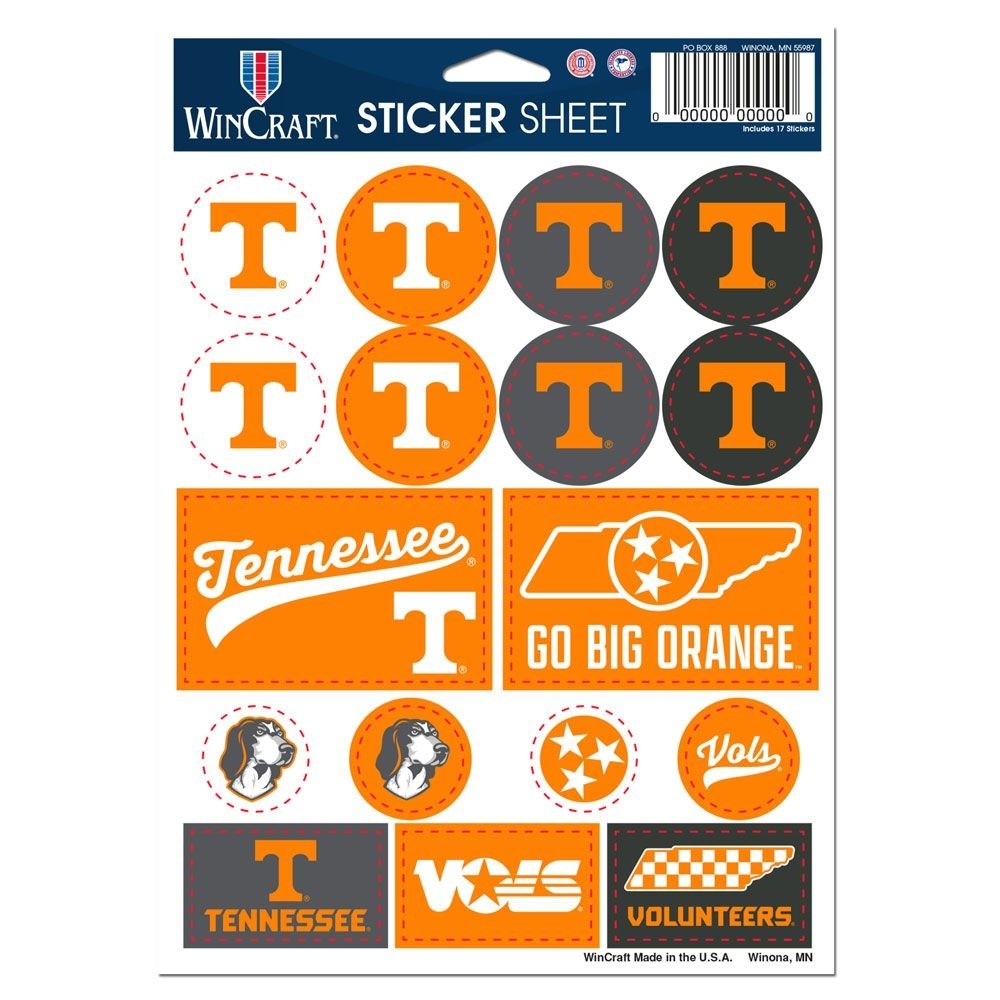 Tennessee Volunteers Vinyl Sticker Sheet 17 Decals 5×7 Inches Free Shipping
