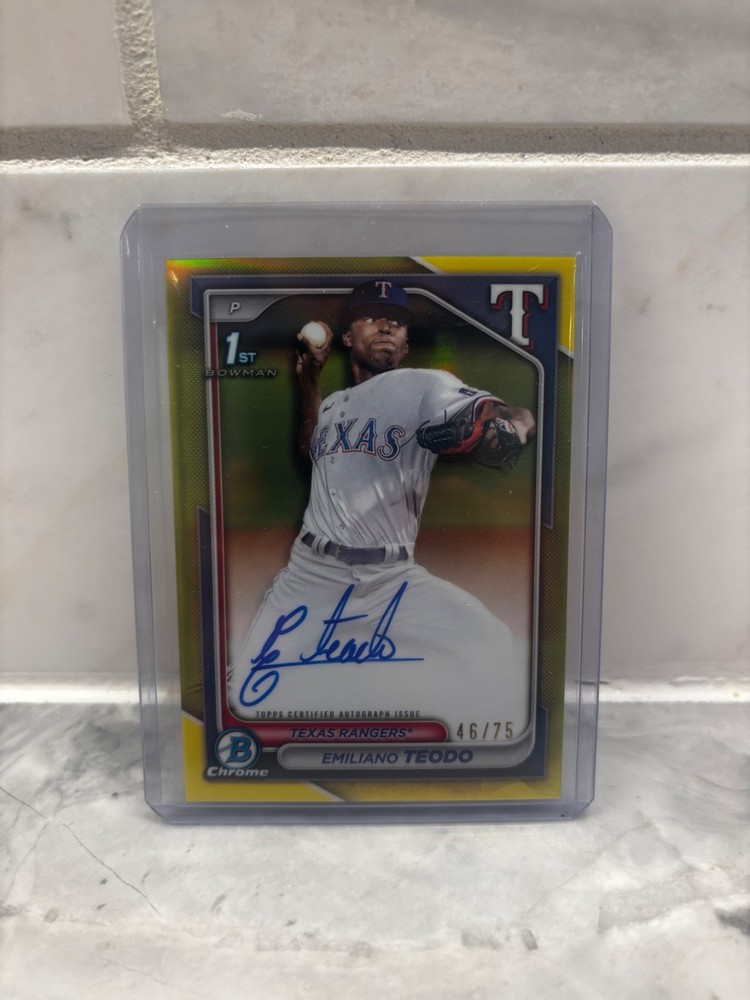 EMILIANO TEODO 2024 Bowman Chrome 1st Yellow Parallel AUTO /75 Rangers
