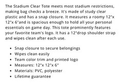 Cleveland Browns NFL Stadium Clear Tote Bag NWT Clear:Orange Helmet Logo 12x12x6
