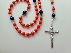 Denver Broncos Rosary Necklace Football Orange Navy Blue and White Gemstones