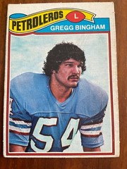 1977 Topps Mexican #366 Gregg Bingham short print (SP) of the Houston Oilers