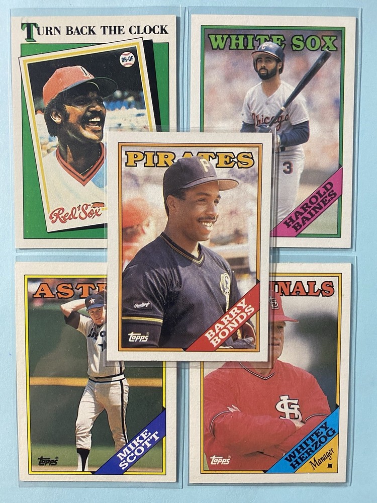 1988 Topps Baseball Lot (5) Cards #35, 450 Barry Bonds, 662, 744 & 760