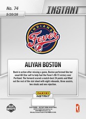 2026 Panini Instant WNBA Aliyah Boston #74 ~ Indiana Fever ~ PR 73