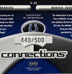 Peyton Manning/M.Harrison 2002 Playoff Prestige Connections Game Jerseys /500