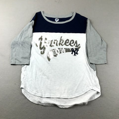 New York Yankees Shirt Womens Large Blue White 3/4 Sleeves MLB Baseball Tee Top