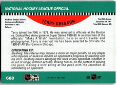 1990-91 Pro Set #688 Terry Gregson NHL Hockey