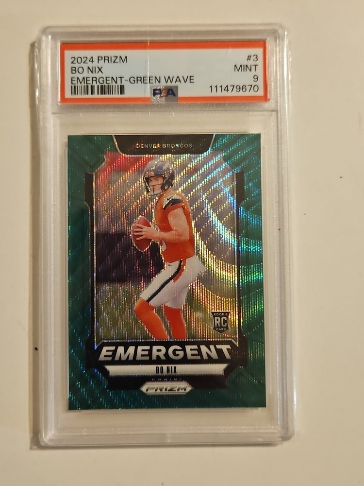 2024 Panini Prizm Bo Nix RC Green Wave Emergent Prizm #3 PSA 9