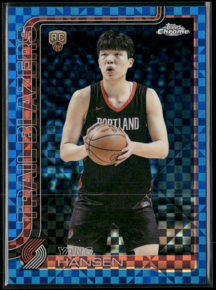 2025-26 Topps Chrome Yang Hansen #266 Blue X-Fractor RC Trail Blazers