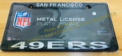 San Francisco 49ers BLACK License Plate Frame With CHROME Mirrored Lettering