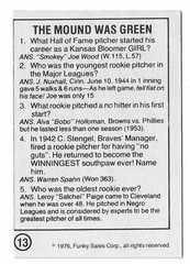 1976 Funky Sales Corp Funky Facts Baseball The Mound Was Green Card #13