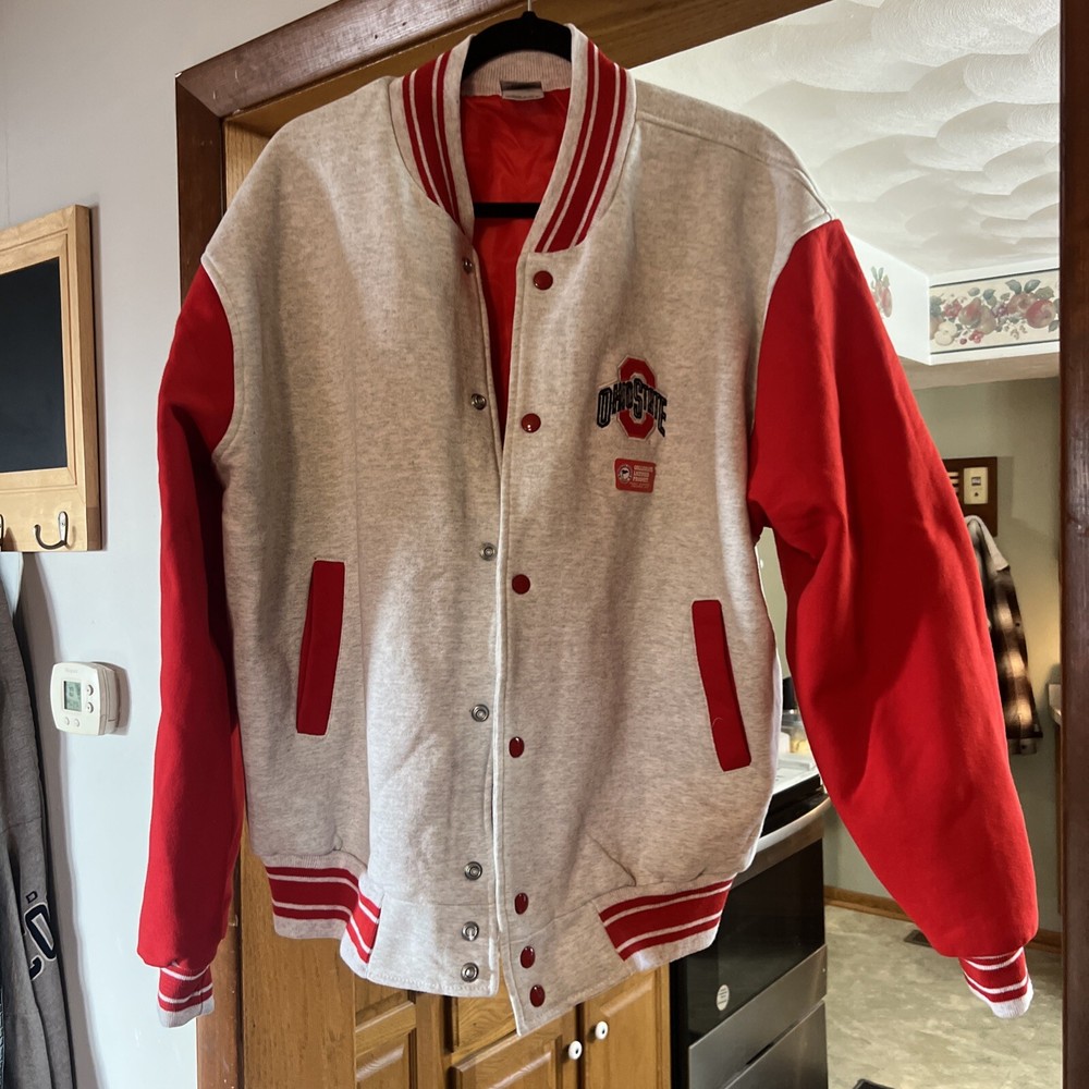 Vtg Fruit of the Loom Ohio State Buckeyes Varsity Jacket Mens Xl Gray Red Logo