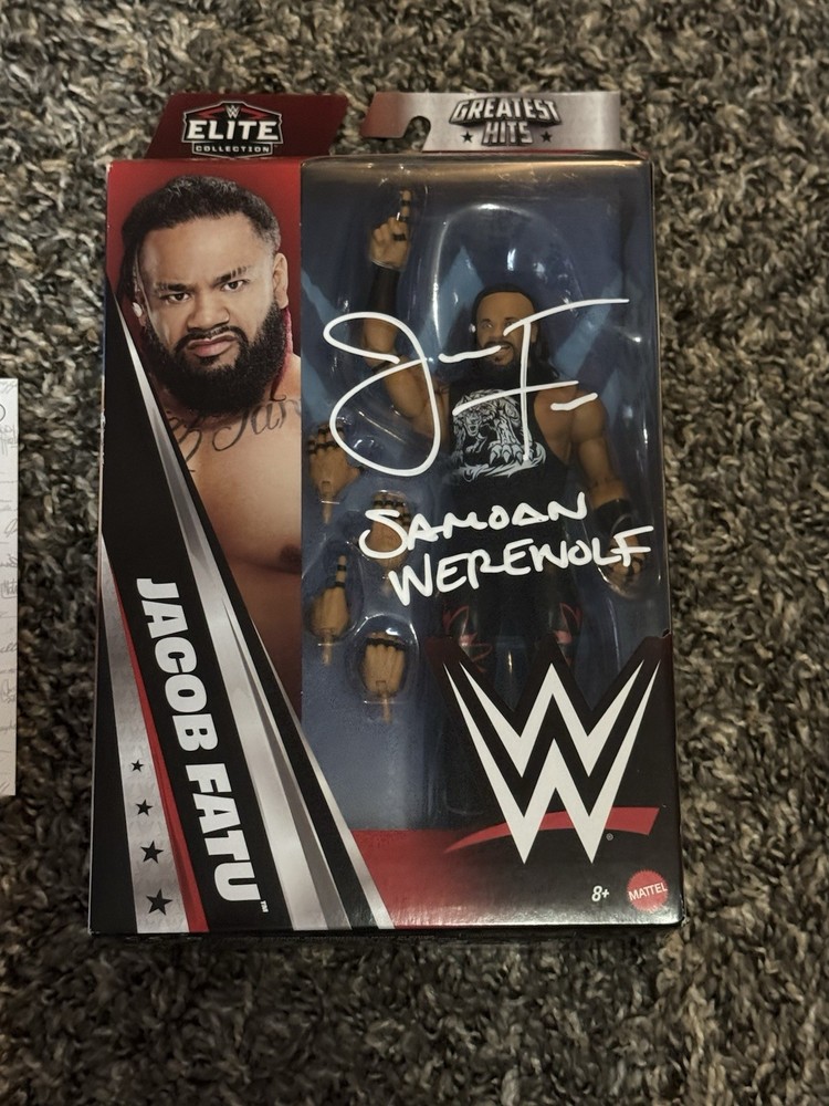 Jacob Fatu Elite Figure Autographed Samoan Werewolf Inscription WWE Mattel JSA