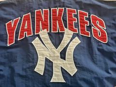 Vtg 90&rsquo;s NY Yankees Jacket Genuine Merchandise by Mirage Red/White/Blue Zip Sz L