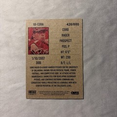 2026 Onyx Vintage Cord Rager #VA-CORA Auto /880 Oklahoma Sooners Prospect