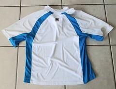 Vtg Fila Polo Shirt Pacific Life Open White And Blue XS embroidered Logos Womens