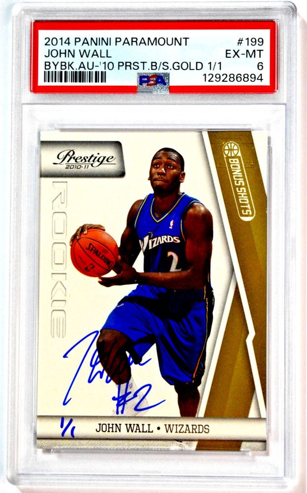 2014 Panini Paramount 2010 Prestige John Wall RC Auto 1/1 Buyback Gold PSA 6