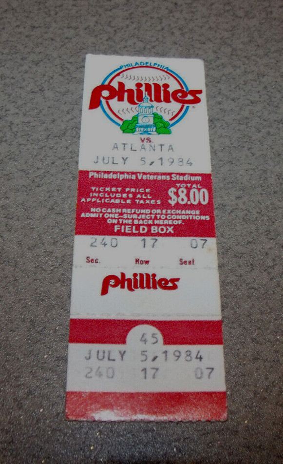 Philadelphia Phillies 7/05/1984 Ticket Stub v Atlanta Charles Hudson CG 4 Hitter