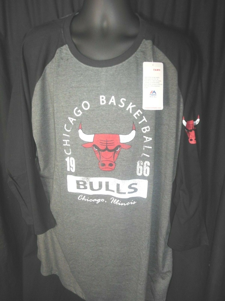 Chicago Bulls NBA Men&rsquo;s 3/4 Sleeve Majestic Big Tall Shirt 2XLT,3X,3XLT or 4X