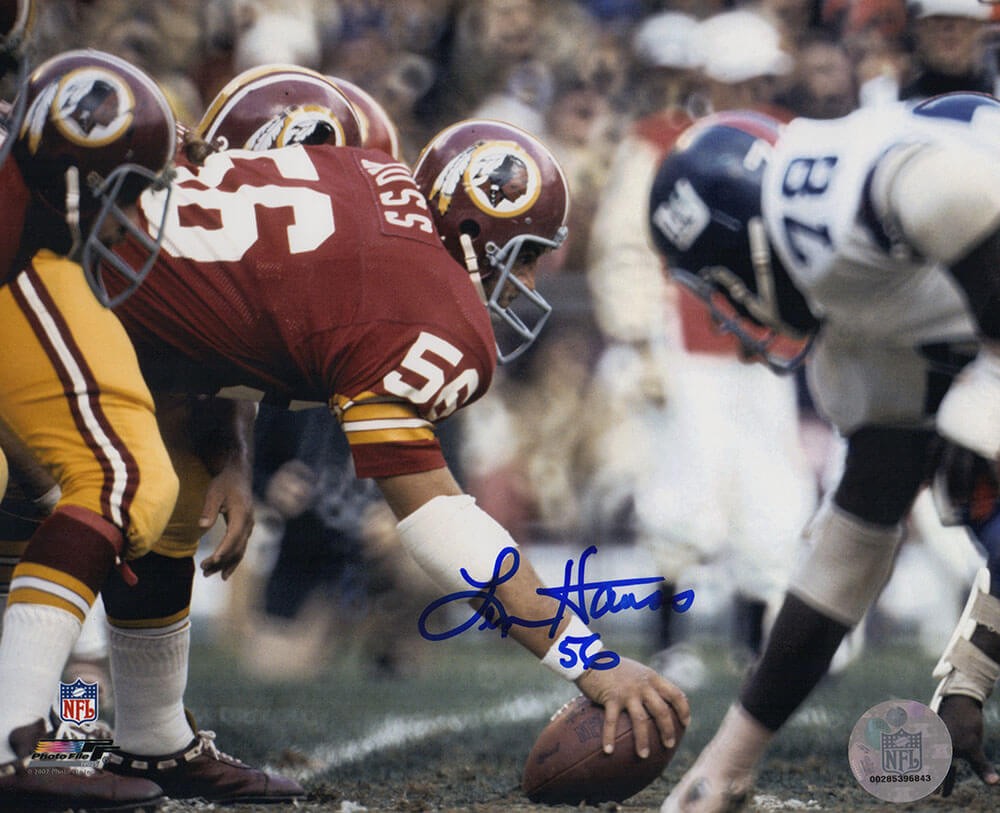 Len Hauss Signed Washington Snapping Football Action 8×10 Photo – (SCHWARTZ COA)