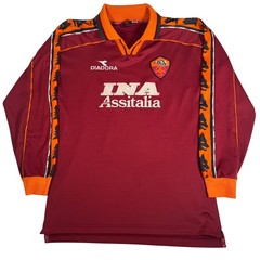 AS Roma Football Shirt 1998 1999 Diadora Home Long Sleeve Mens Large Genuine