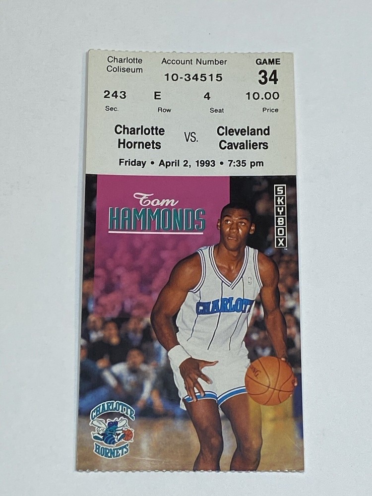 Charlotte Hornets Cleveland Cavaliers NBA Ticket Stub #4 4-2-93 Brad Daugherty