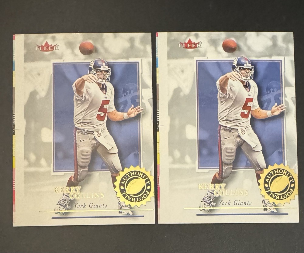 (2) Kerry Collins 2001 Fleer Authority Miscut Lot #40 – New York Giants