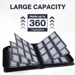 360-Card Toploader Binder with 100 Toploaders, 9-Pocket PU Cover, Ringless Desig