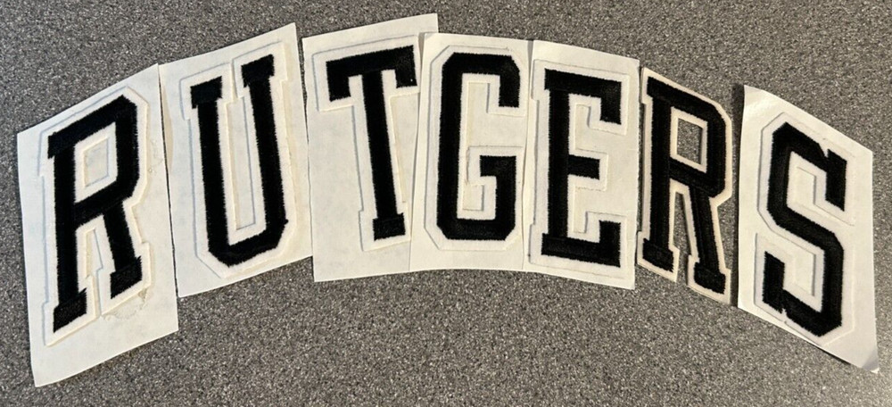 RUTGERS SCARLET KNIGHTS NCAA COLLEGE BLACK WHITE ARCHED LETTERS PATCHES SET OF 7