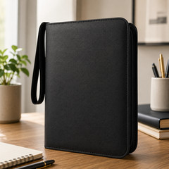 Top Loader Binder 4 Pocket Holds 144 Cards Zippered Black Ringless Side Loading