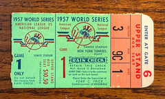 1957 WORLD SERIES GAME 1 TICKET STUB AARON FIRST WS HR MANTLE