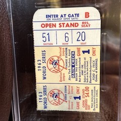 Psa 5 1963 WORLD SERIES GAME 1 TICKET STUB SANDY KOUFAX 15K’s WS WIN #1 Dodgers