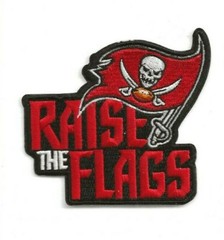 NEW 3 1/4 X 3 1/2&Prime; BUCCANEERS RAISE THE FLAGS IRON ON PATCH FREE SHIP
