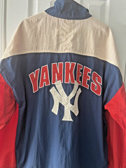 Vtg 90&rsquo;s NY Yankees Jacket Genuine Merchandise by Mirage Red/White/Blue Zip Sz L