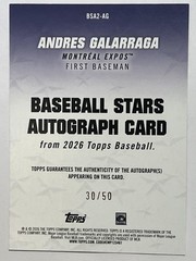 2026 Topps #91B2-AGA Andres Galarraga 1991 Topps Autographs Gold #/50