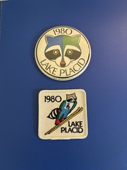 1980 Lake Placid Winter Olympics Roni The Raccoon Patch & Button