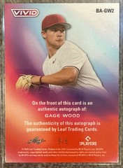 Gage Wood Auto 5/5 – 2026 Leaf Vivid Baseball BA-GW2 Phillies