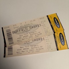 Sabres Vs NY Rangers Ticket Stub March 14, 2001 – DOMINIK HASEK WIN – Pair Of 2