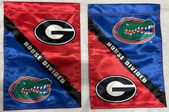 Florida vs Georgia House Divided Garden Flag 2 Sided Rivalry Gators and Bulldogs