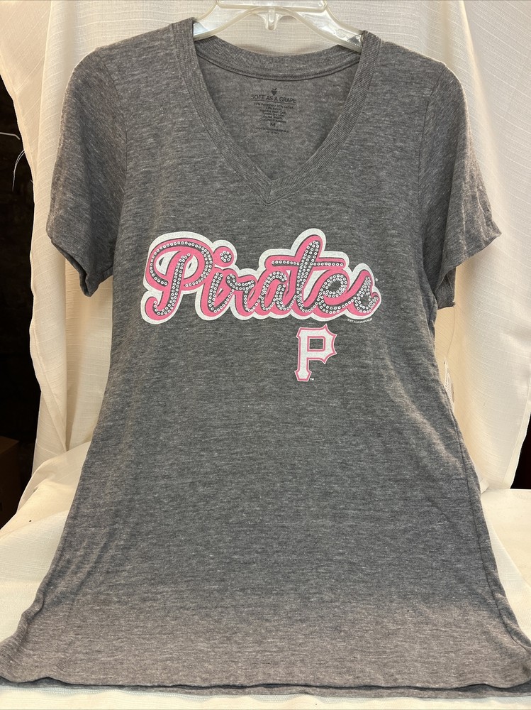 Soft as a Grape Pittsburgh Pirates Gray with Pink Women’s T-shirt Size M NEW