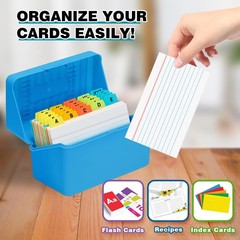 3×5 Index Card Holder Blue Organizer Desk Office Storage Box Index Card