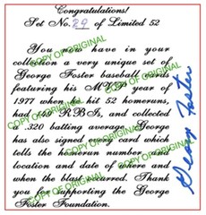 LIMITED to 52 GEORGE FOSTER Signed 1977 MVP HOME RUN SET 7/27/77 Card #32 of 52