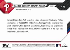 Hamels / Schmidt / Carlton / Rolen – 2026 MLB Topps NOW #452 – PHILLIES PREORDER
