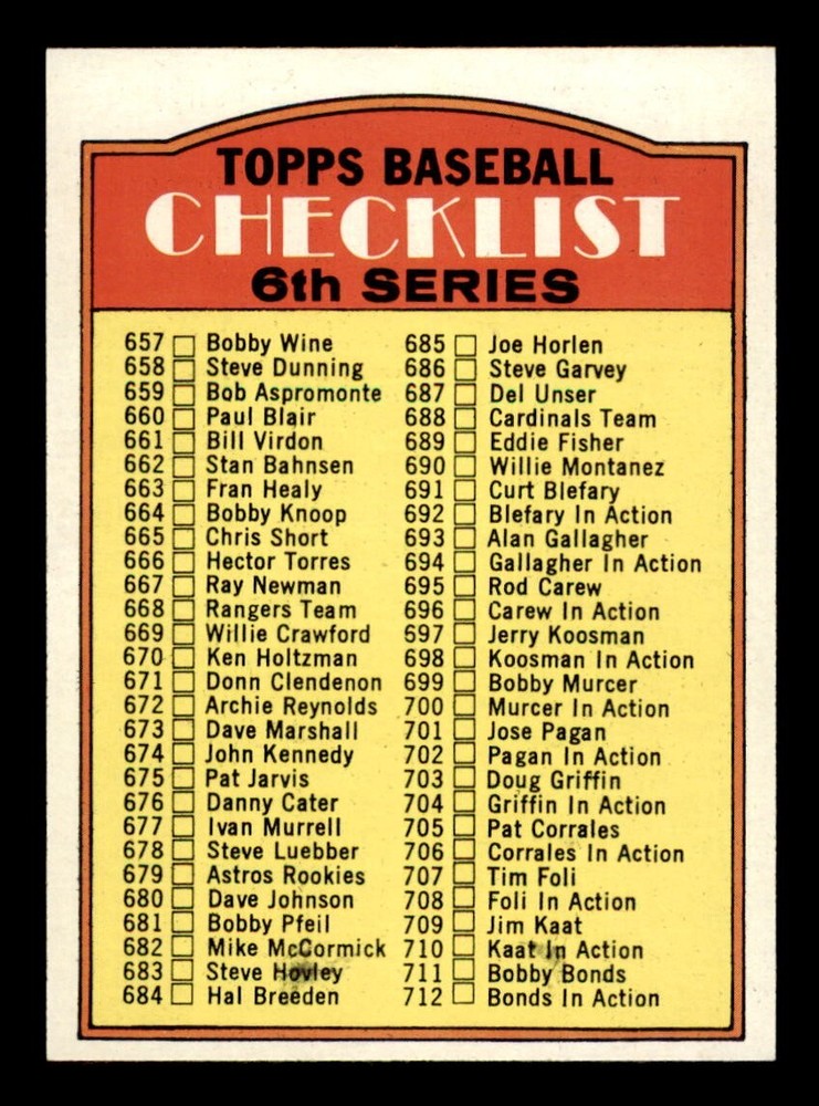 1972 Topps Baseball #604 6th Series Checklist (657-787) NM *d21