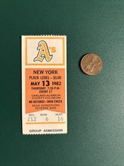 STEVE BALBONI 1st MLB HR 1982 YANKEES Athletics ticket stub RON GUIDRY 92nd WIN