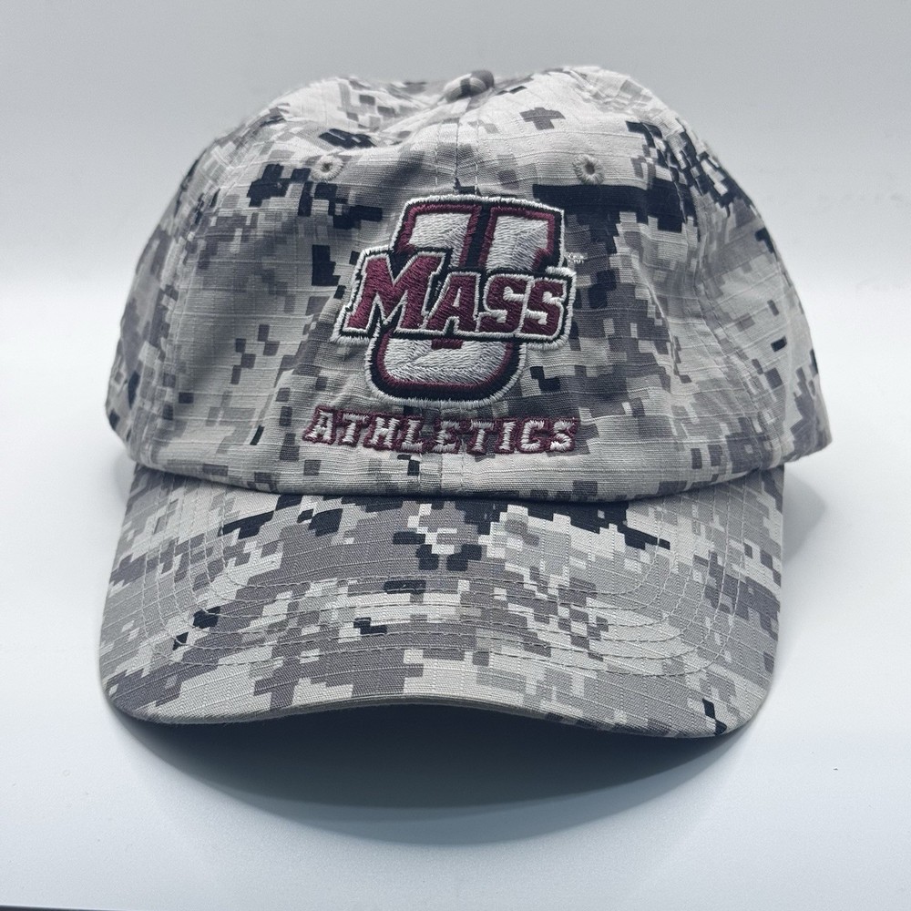 PORT AUTHORITY Gray Digital Camo Hat, UMASS Athletics, Strapback, Adjustable