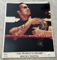 THE ROCK DWAYNE JOHNSON AUTOGRAPH SIGNED 8X10 PHOTO WWF ROCKY MAIVIA JSA