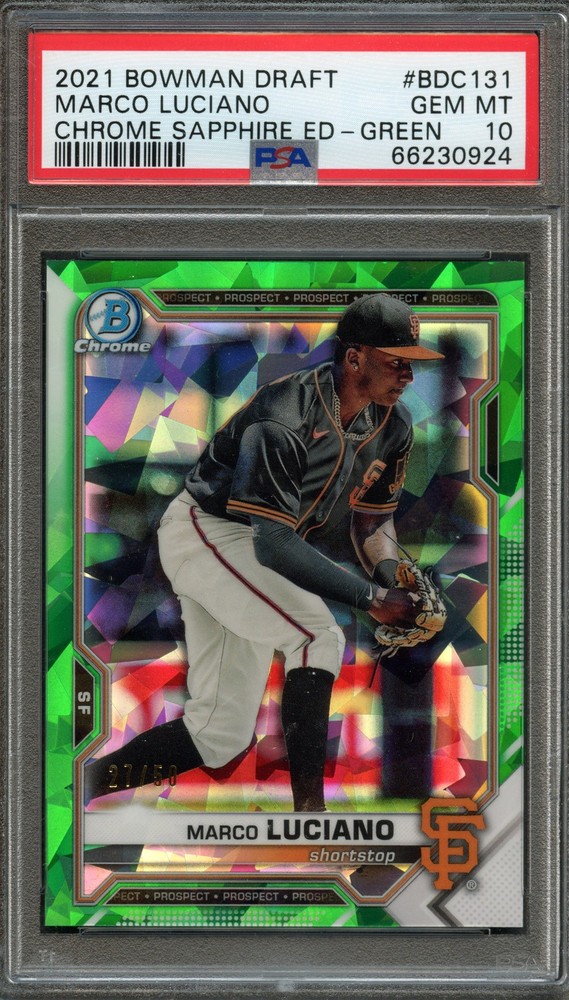 BB – 2021 – BOWMAN CHROME – SAPPHIRE – GREEN – #BDC131 – MARCO LUCIANO – PSA 10