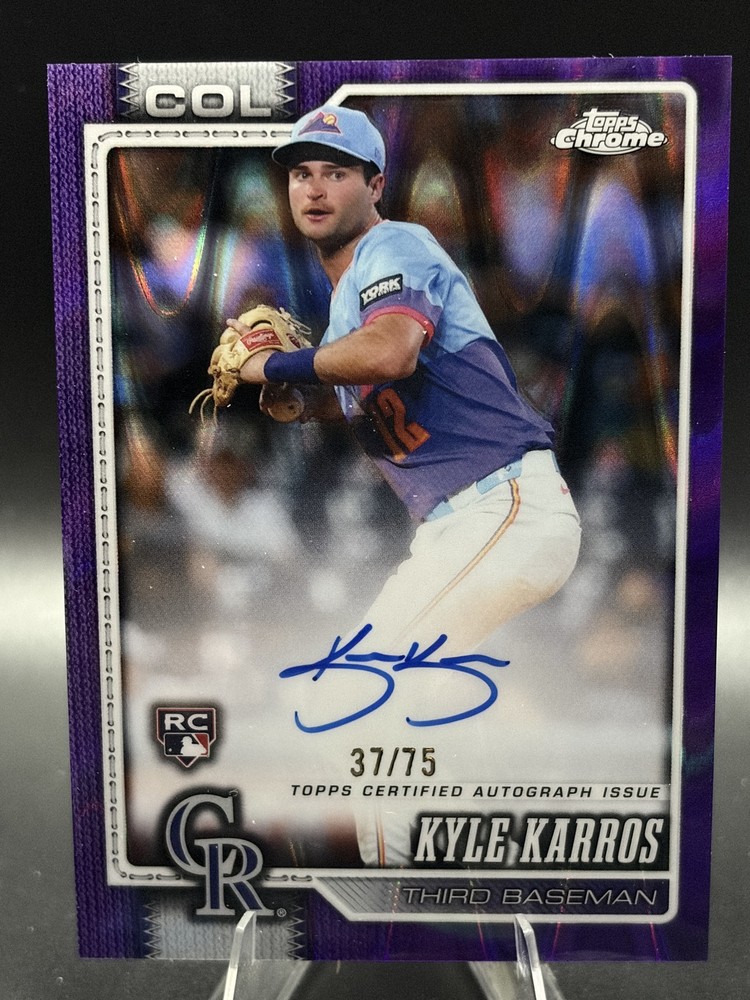 🟣Kyle Karros 2026 Topps Chrome Purple Raywave Refractors Auto RC /75 Rockies